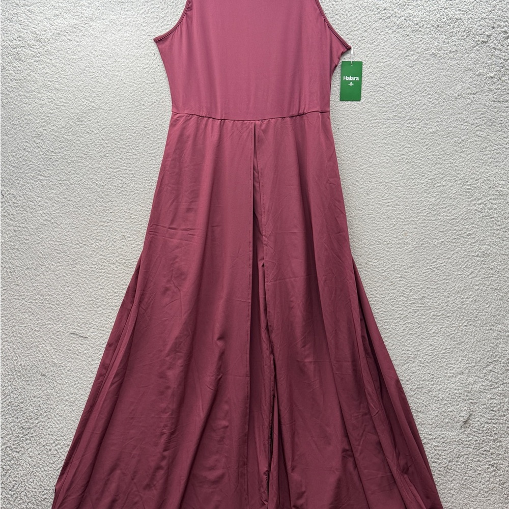 NWT Halara Breezeful Zipper Sleeveless Pocket Jumpsuit Dress Maroon Size L